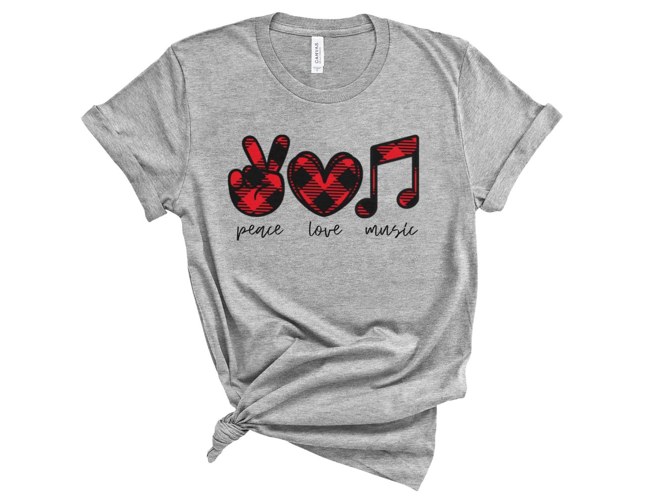 Peace Love Music Buffalo Plaid Unisex T-Shirt