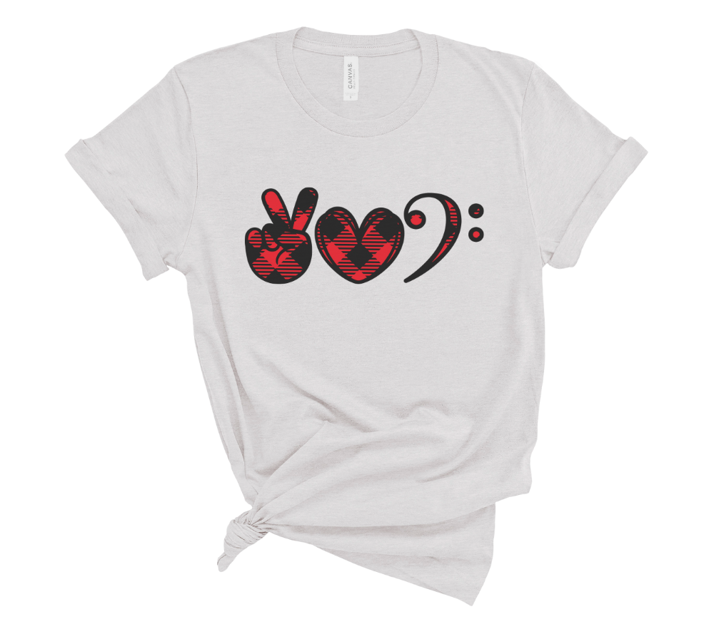 Peace Love Bass Clef Buffalo Plaid Unisex T-Shirt