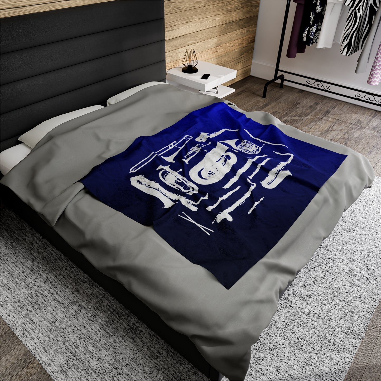 Blue/Black Band Instruments Velveteen Plush Blanket