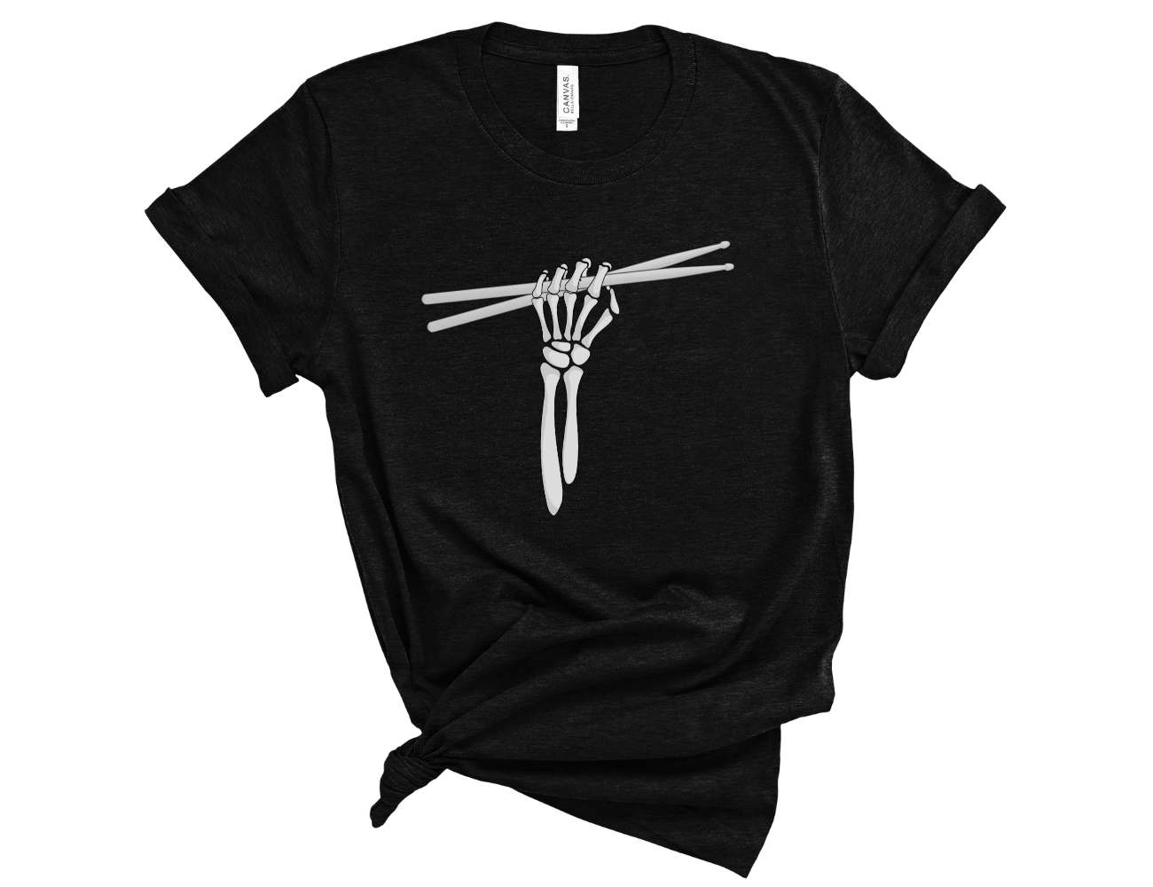 Skeleton Drummer Hand with Snare Sticks Halloween Music Unisex T-Shirt
