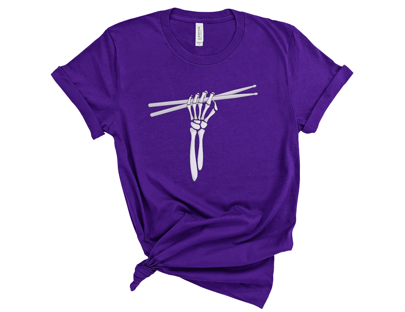 Skeleton Drummer Hand with Snare Sticks Halloween Music Unisex T-Shirt