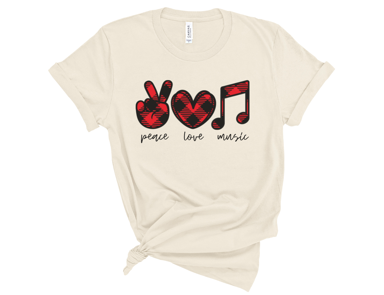 Peace Love Music Buffalo Plaid Unisex T-Shirt