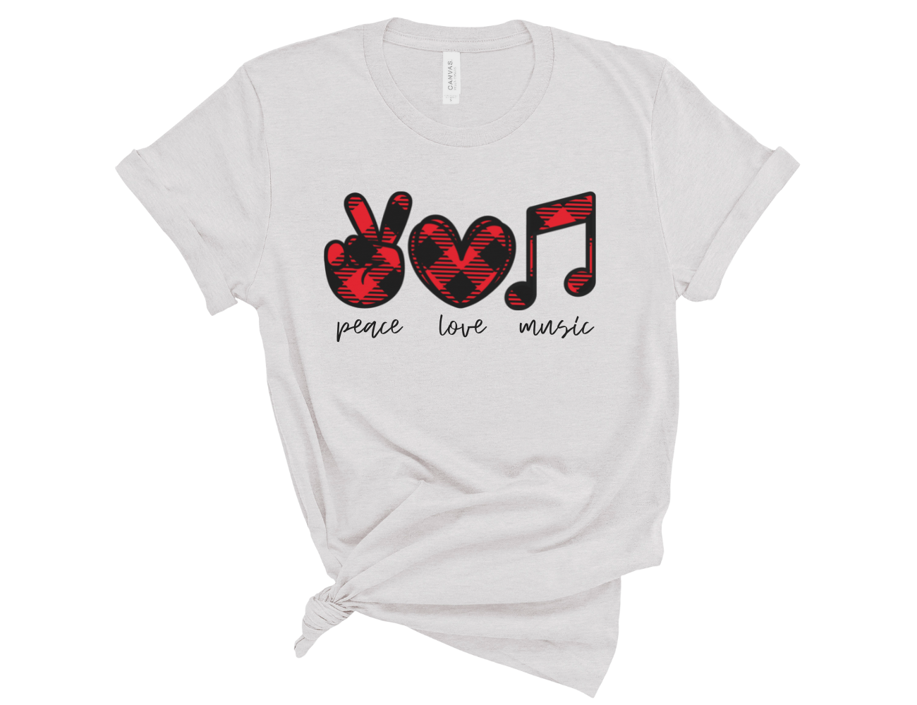 Peace Love Music Buffalo Plaid Unisex T-Shirt