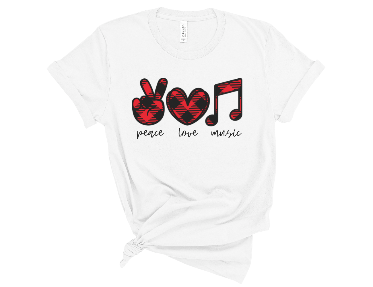 Peace Love Music Buffalo Plaid Unisex T-Shirt