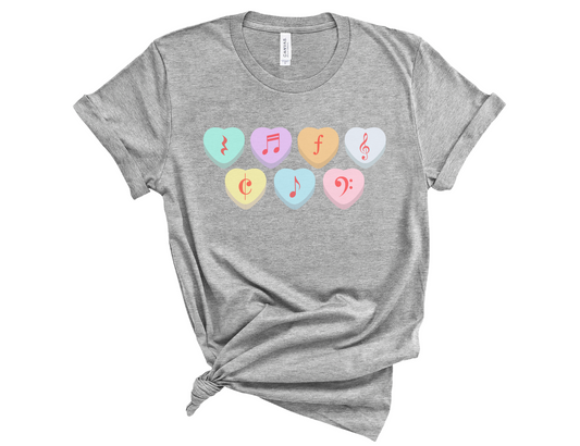 Valentine's Candy Hearts Music Symbols Unisex T-Shirt