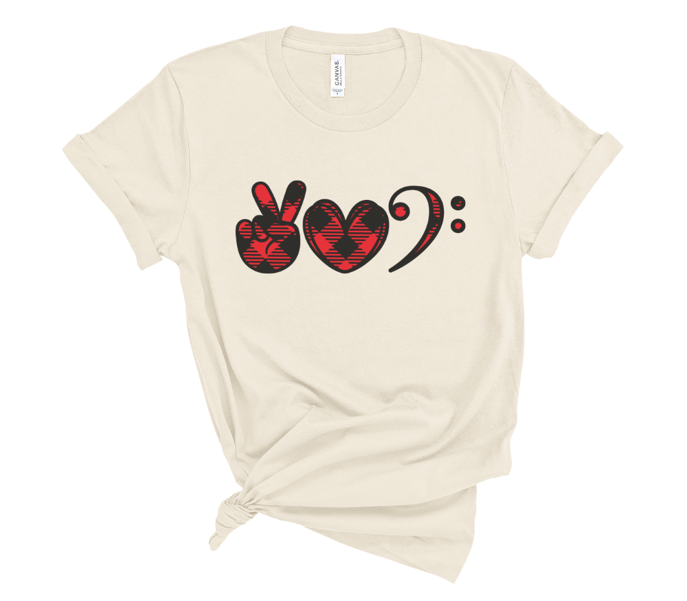 Peace Love Bass Clef Buffalo Plaid Unisex T-Shirt