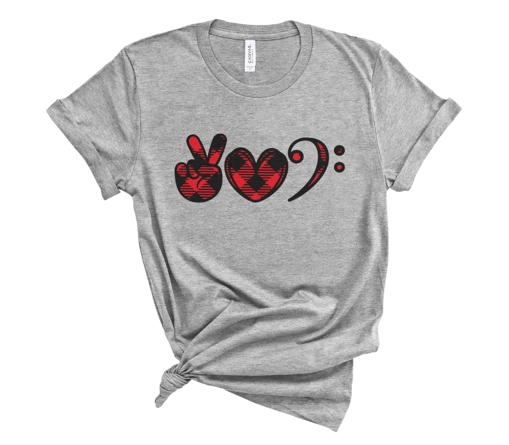 Peace Love Bass Clef Buffalo Plaid Unisex T-Shirt