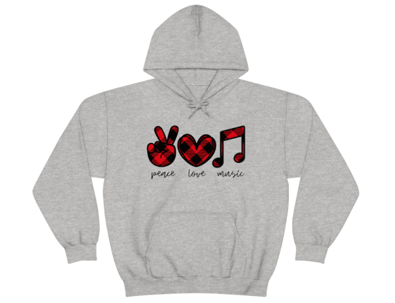 Peace Love Music Eighth Notes Unisex Hooded Sweatshirt