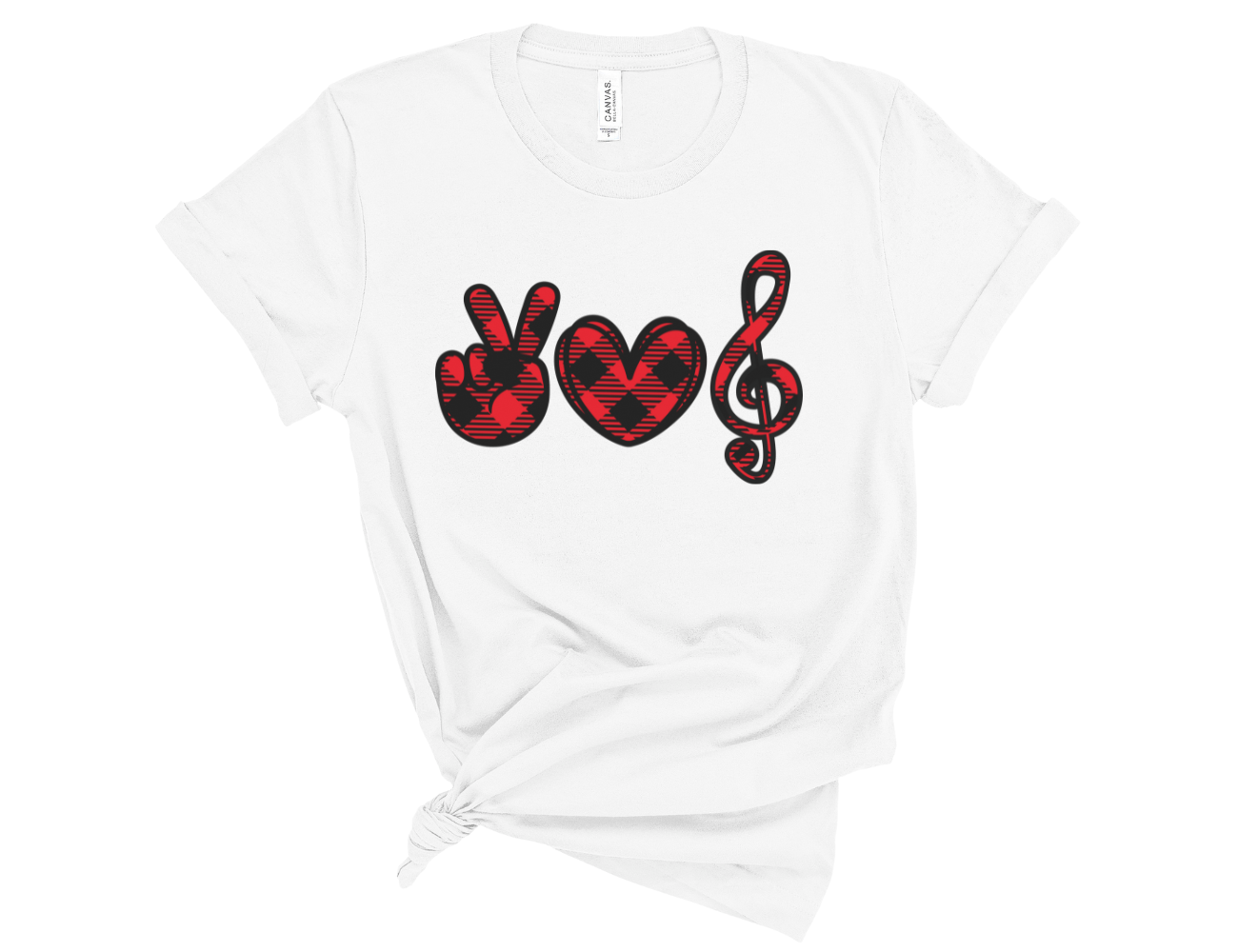 Peace Love Treble Clef Buffalo Plaid Unisex T-Shirt