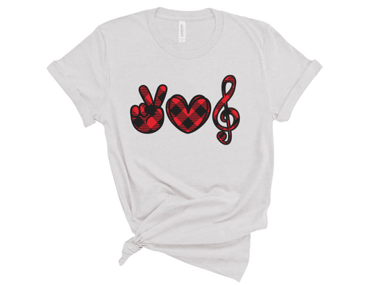 Peace Love Treble Clef Buffalo Plaid Unisex T-Shirt