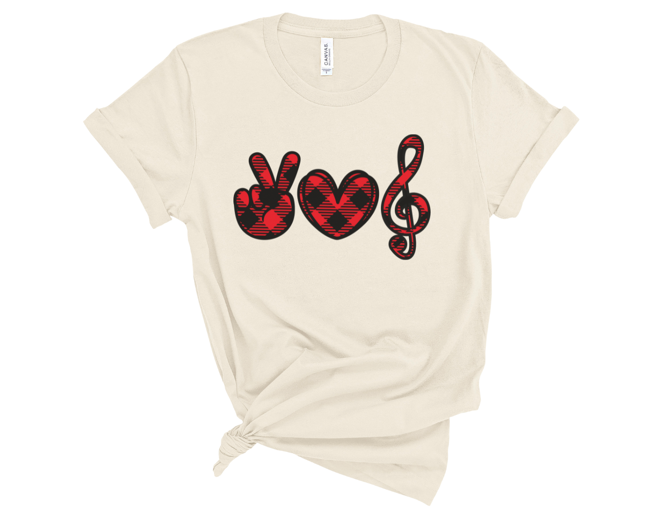 Peace Love Treble Clef Buffalo Plaid Unisex T-Shirt