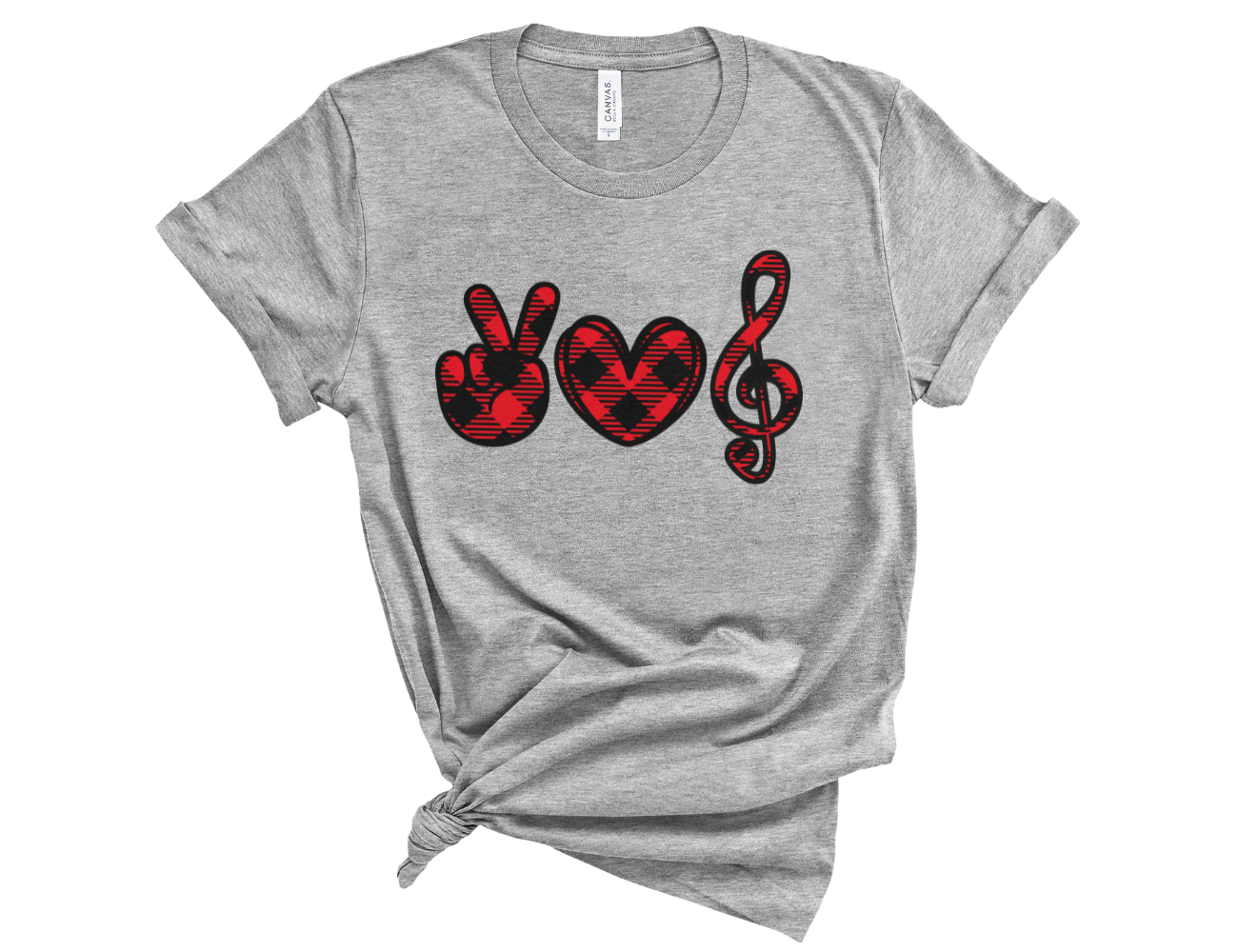 Peace Love Treble Clef Buffalo Plaid Unisex T-Shirt