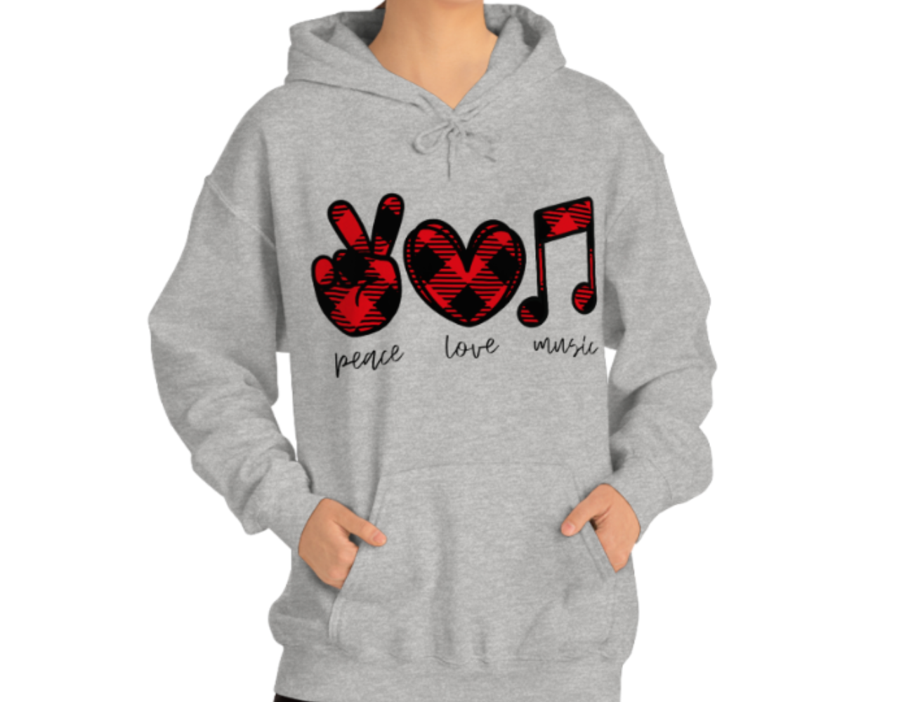 Peace Love Music Eighth Notes Unisex Hooded Sweatshirt